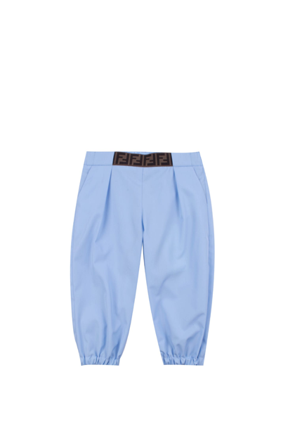 Shop Fendi Cotton Pants In Light Blue