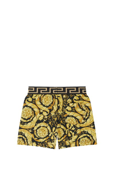 Shop Versace Baroque Shorts In Gold
