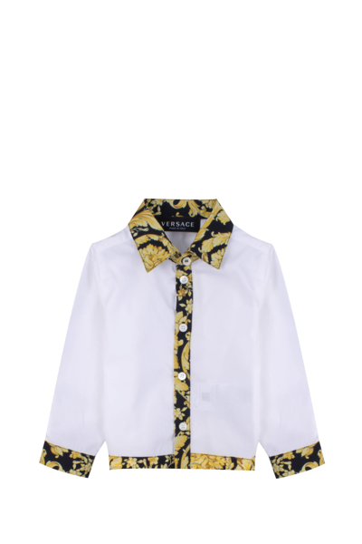 Shop Versace Shirt With Baroque Collar In White