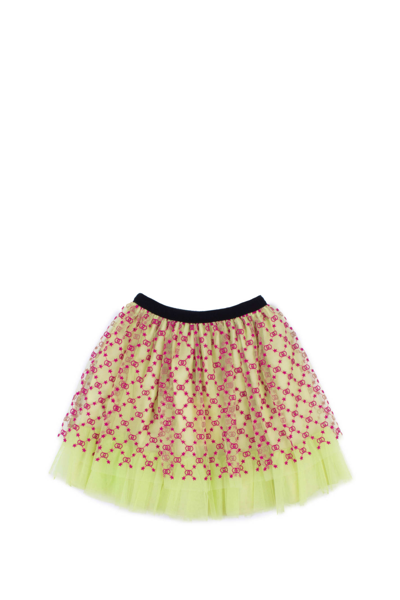 Shop Gucci Tulle Skirt With Gg Stars In Multicolor