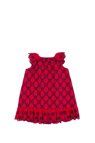 Shop Gucci Dress Embroidered With Gg And Stars In Red