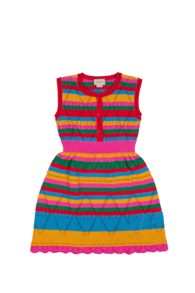 Shop Gucci Striped Gg Cotton Knit Dress In Multicolor