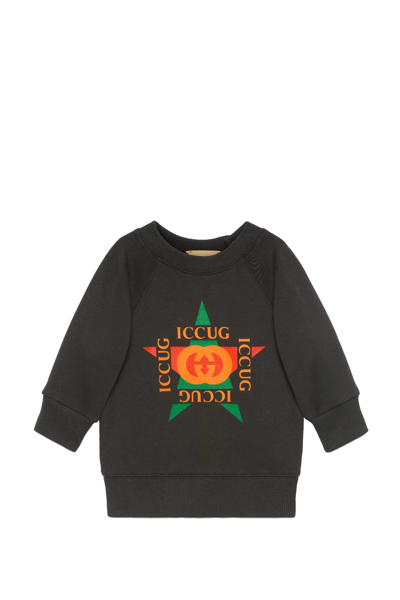 Shop Gucci Cotton Sweatshirt With Print In Grey