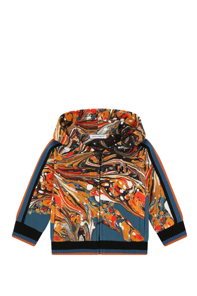 Shop Dolce & Gabbana Jersey Hooded Sweatshirt With Marbled Print In Multicolor