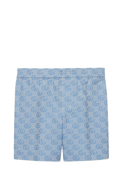 Shop Gucci Cotton Jacquard Gg Shorts In Light Blue