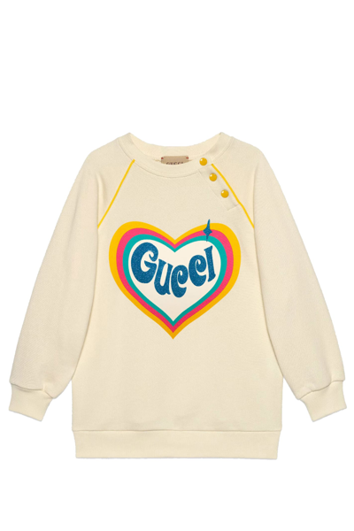 Shop Gucci Sweatshirt With  Heart Print In White