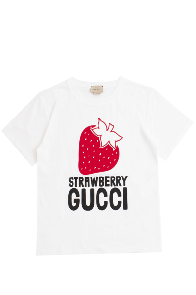 Shop Gucci Cotton T-shirt With Strawberry  Print In White