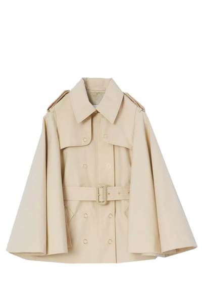 Shop Burberry Cotton Trench Coat With Flared Sleeves In Beige