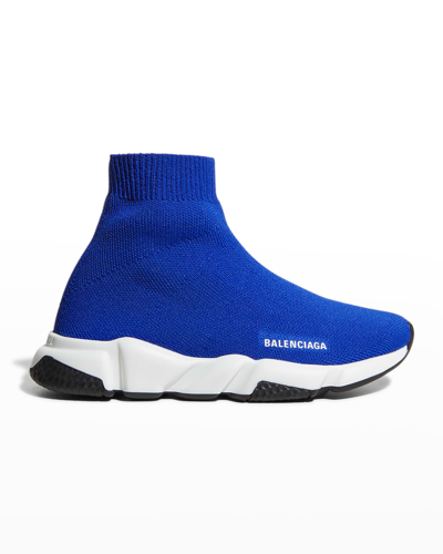 Shop Balenciaga Kid's Two-tone Knit Sock Trainer Sneakers In Drk Bluewhieblck