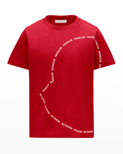 Shop Moncler Boy's Bell Logo Outline T-shirt In Red