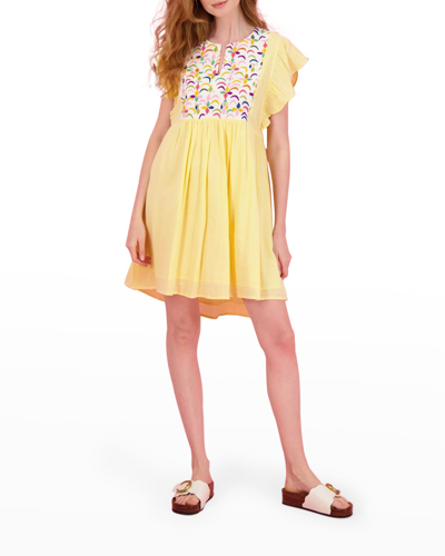 Shop Mer St. Barth Dora Flutter-sleeve Bib Mini Dress In Yellow