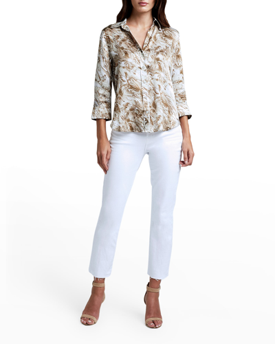 Shop L Agence Dani Silk 3/4-sleeve Blouse In Neutral Tan Multi