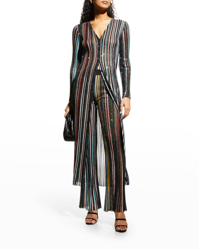Shop Missoni Metallic Striped Paillette Long Cardigan In Multicolor