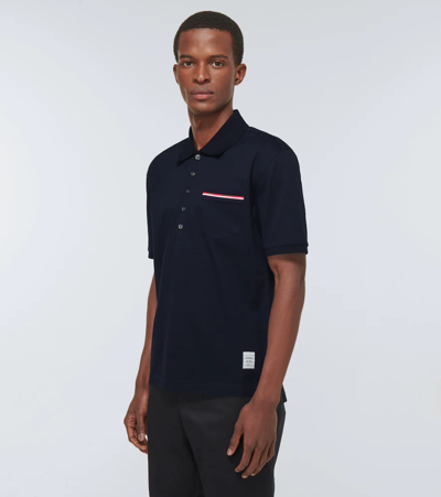 Shop Thom Browne Cotton Polo Shirt In Navy