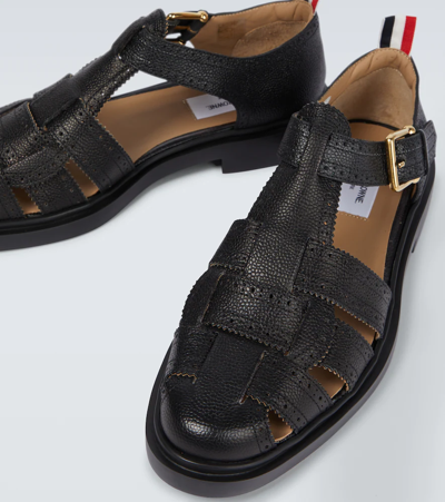 Shop Thom Browne Leather Sandals In Black