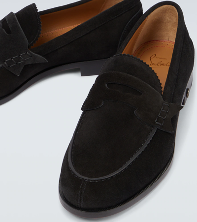 Christian Louboutin No Penny Suede Loafers In Black