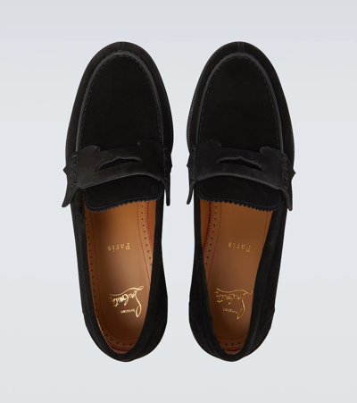 Christian Louboutin No Penny Suede Loafers In Black