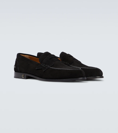 Shop Christian Louboutin Suede Loafers In Black