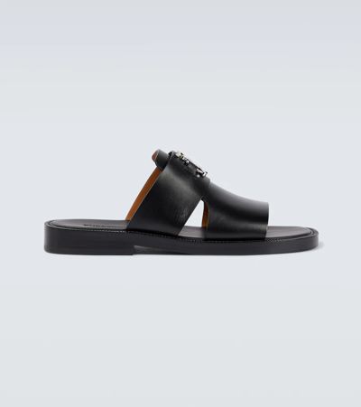Shop Burberry Leather Sandals In Black