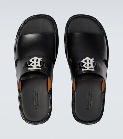 Shop Burberry Leather Sandals In Black