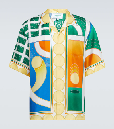 Shop Casablanca Printed Silk Shirt In Reve De Tennis