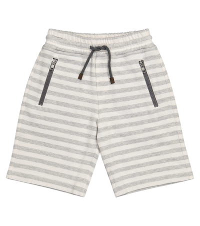 Shop Brunello Cucinelli Striped Cotton And Linen Shorts In Offwhite/perla