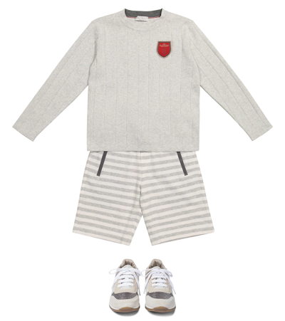Shop Brunello Cucinelli Striped Cotton And Linen Shorts In Offwhite/perla
