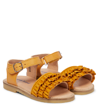 Shop Petit Nord Ruffled Suede Sandals In Sunflower