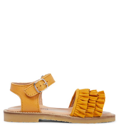 Shop Petit Nord Ruffled Suede Sandals In Sunflower