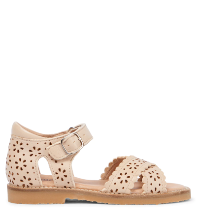 Petit Nord Scalloped Leather Sandals In Cream