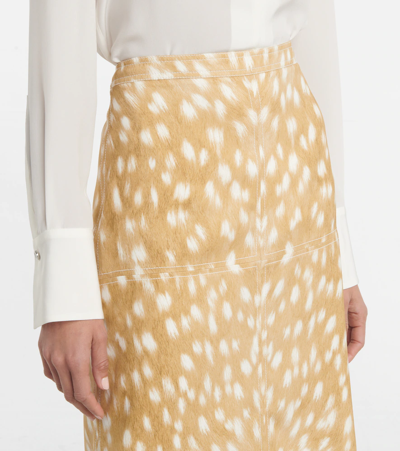 Shop Burberry Printed Silk Midi Skirt In Honey Beige Ip Pat