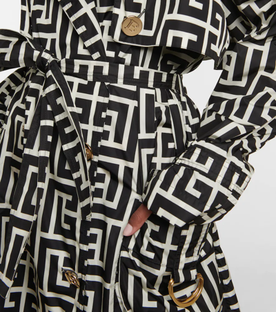 Shop Balmain Printed Trench Coat In Ivoire/noir