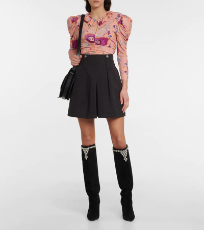 Isabel Marant Jen Floral-print Ruched Puff-sleeve Blouse In Papaya