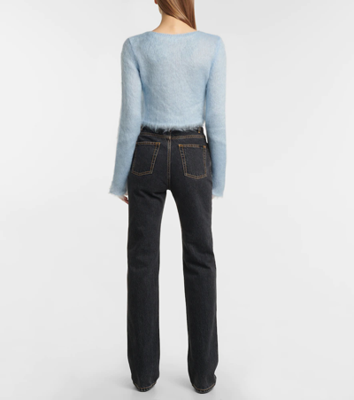 Saint Laurent Cropped Mohair-blend Sweater In Bleu Ciel | ModeSens