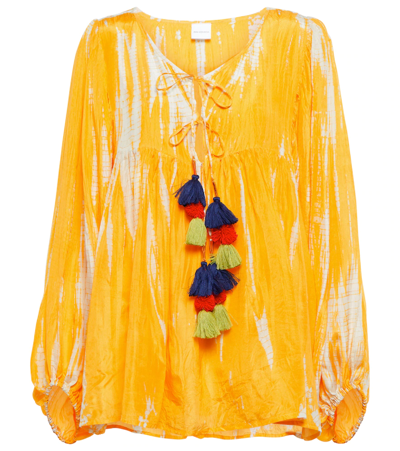 Shop Anna Kosturova Tie-dye Silk Top In Saffron