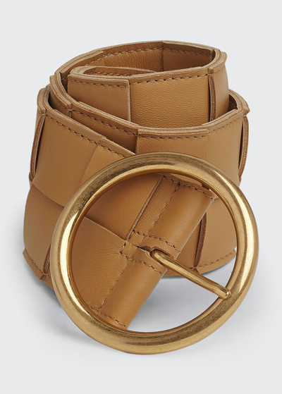 Shop Bottega Veneta Intreccio Napa Leather Belt In Caramel