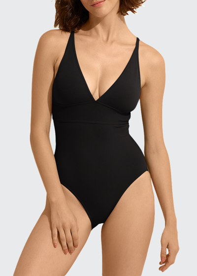 Shop Eres Larcin Deep V Triangle One-piece Swimsuit In Noir