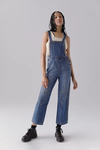 Shop Urban Outfitters Uo Hearts On Fire Denim Studded Overall In Tinted Denim