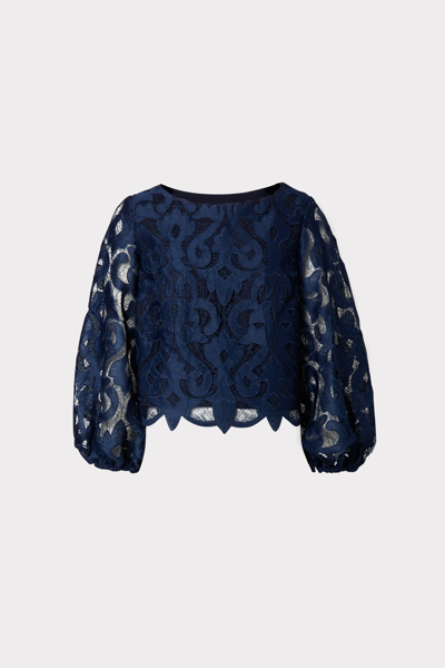 Shop Milly Beverly Guipure Lace Top In Navy