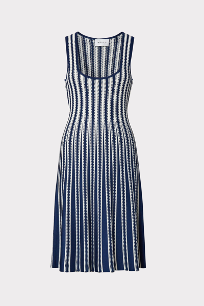 Shop Milly Stripe Fit & Flare Dress In Navy/white