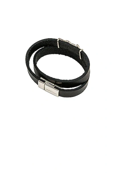 Shop Saint Laurent Double Wrap Ysl Bracelet In Black & Oxidized Nickel