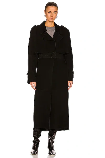 Shop Totême Suede Trench Coat In Black