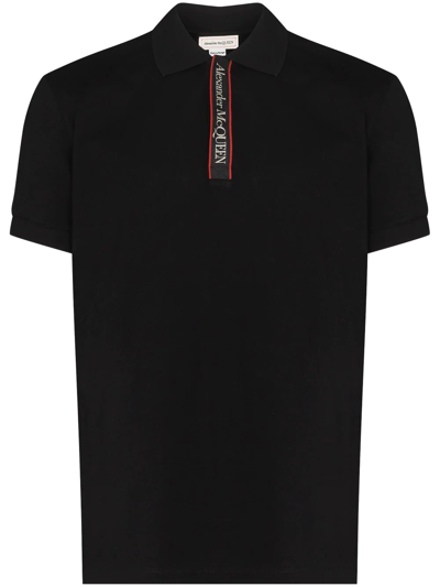 Shop Alexander Mcqueen Logo-tape Short-sleeve Polo Shirt In Black