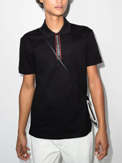Shop Alexander Mcqueen Logo-tape Short-sleeve Polo Shirt In Black