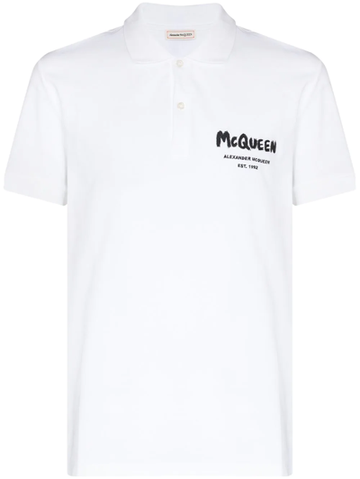 Shop Alexander Mcqueen Graffiti-logo Polo Shirt In White