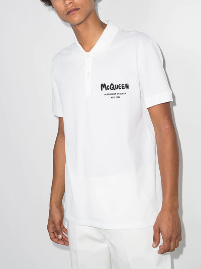 Shop Alexander Mcqueen Graffiti-logo Polo Shirt In White