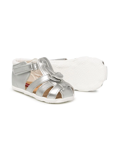 Shop Miki House High-shine Plaited Sandals In Silver