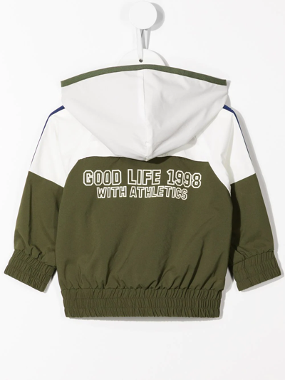 Shop Miki House Slogan-embroidered Zip-up Jacket In Green