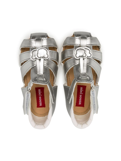 Shop Miki House High-shine Plaited Sandals In Silver