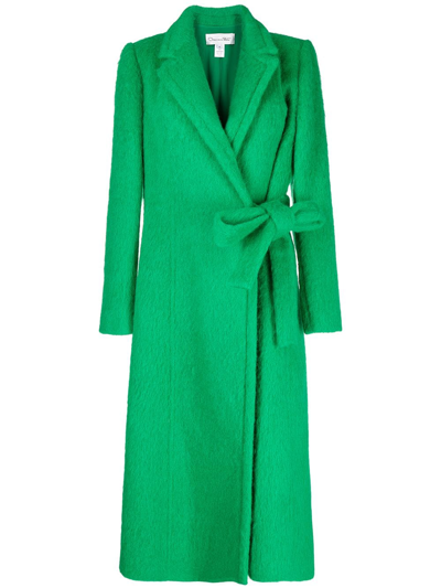 Shop Oscar De La Renta Double-breasted Tie-fastening Cotton Coat In Green